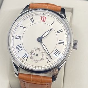 Parnis 44mm White Dial Leather Band Hand Winding 6498 Mechanical Mens Watch NEW!